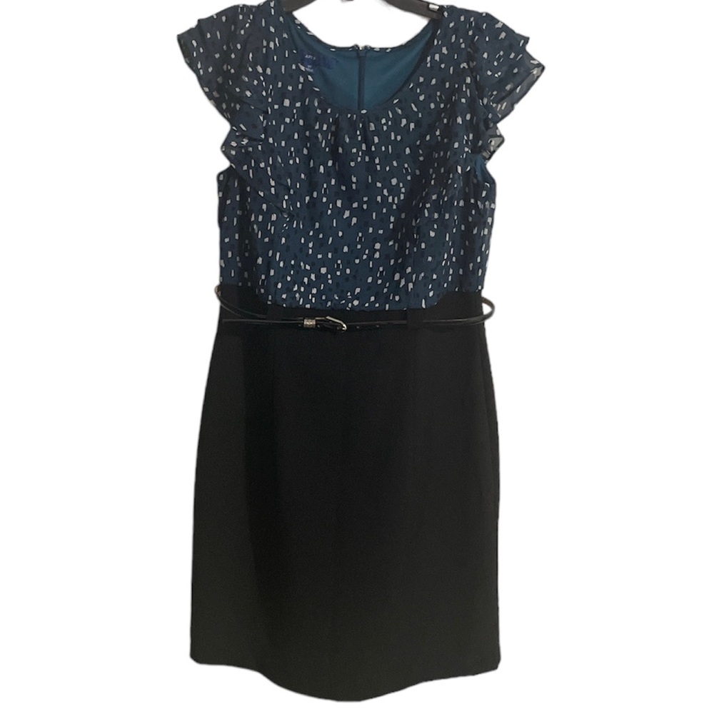 Apt. 9 Teal and Black Ruffle Sleeve Dress with Belt